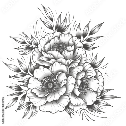 line art floral black and white background . design for coloring book