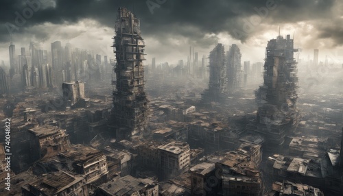 A Glimpse into the Future: The Stark Contrasts and Overwhelming Structures of a Dystopian Cityscape, buildings, apocalypse, cityscape, futuristic, streets