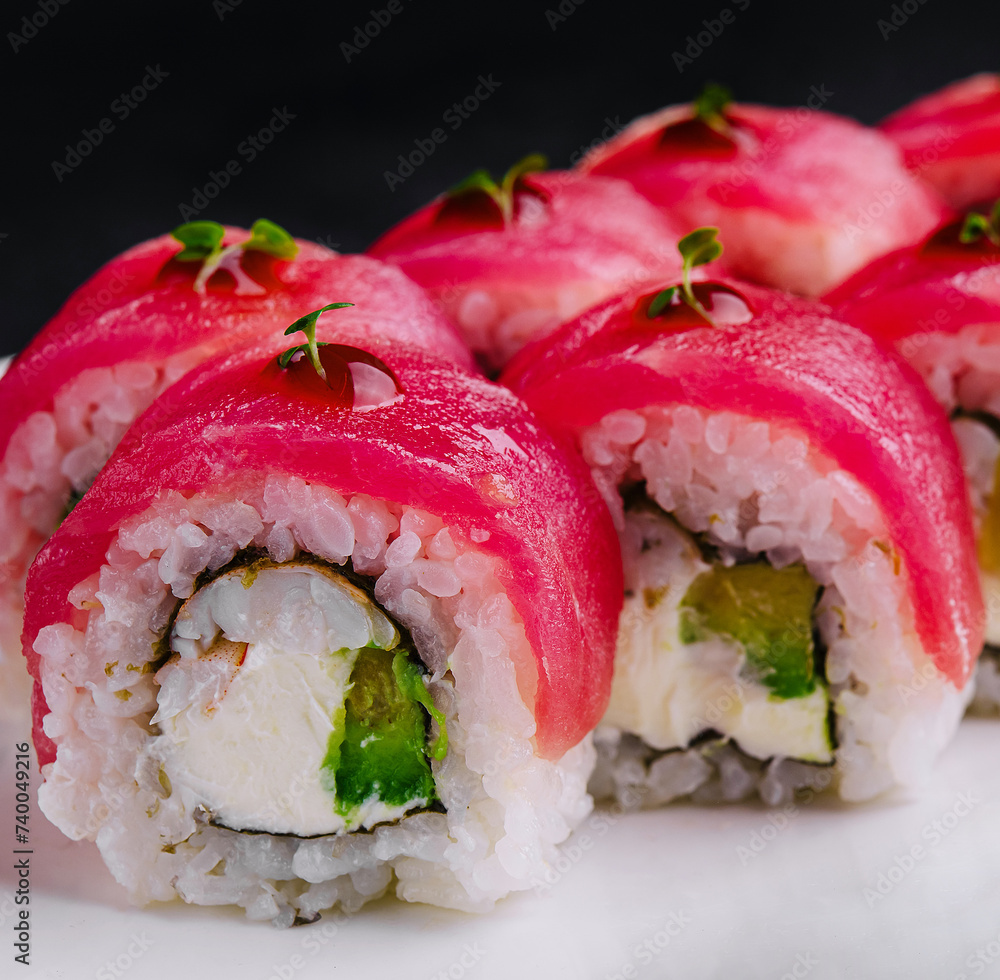 Sushi roll Maguro with tuna and shrimp Sushi roll Maguro with tuna and shrimp