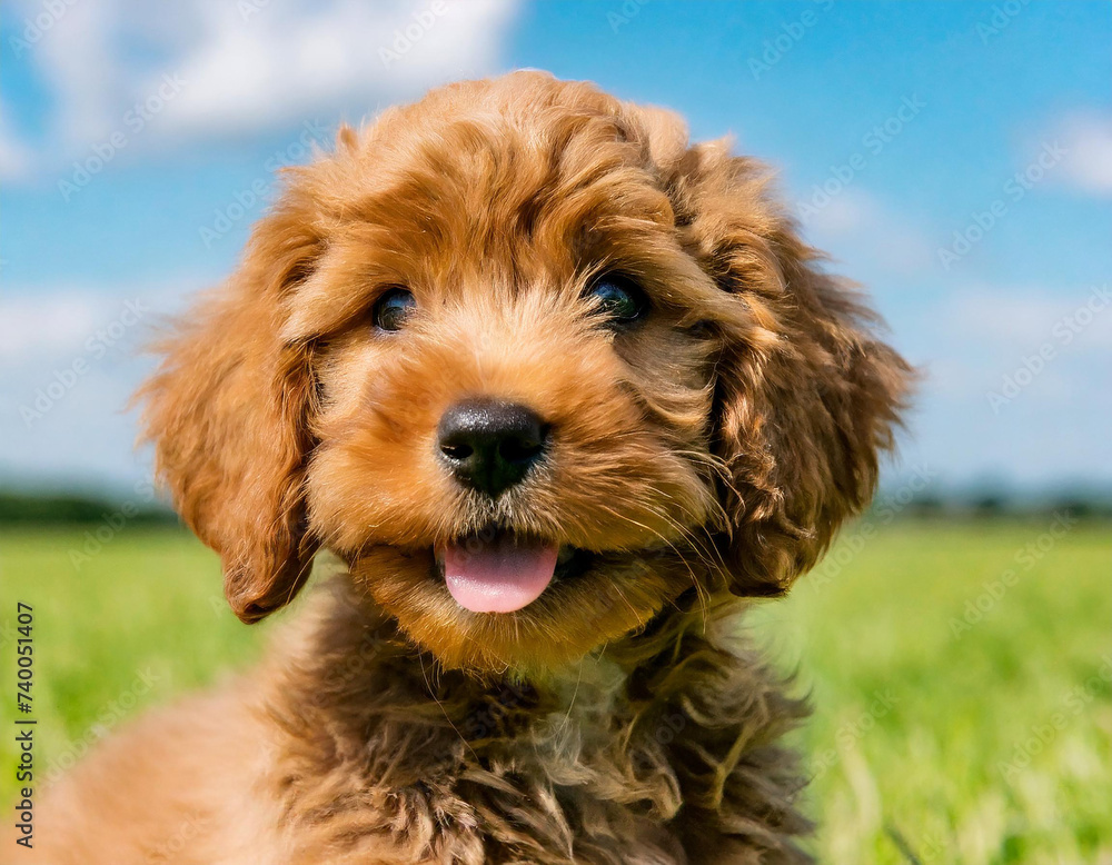 Playful Red Cavapoo puppy.