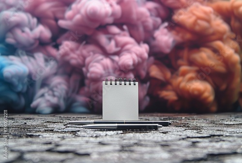 a white desk with pens, notebook