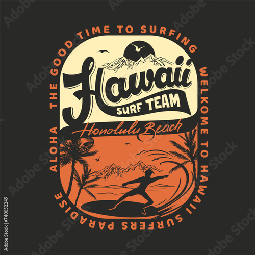Photography Aloha hawaii waves surfing vector illustration, t-shirt graphics