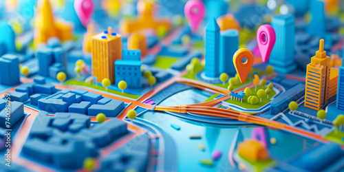 3d city map with 3d pinters location