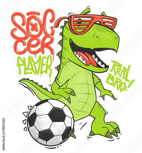 Player dinosaur t-shirt design with slogan.