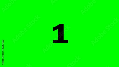 Animation of countdown timer from 5 to 0 with a simple motion effect on a green background.