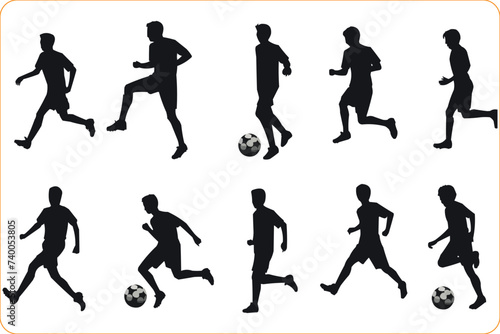 Black silhouettes of Kids Playing Soccer, Set of Kids playing soccer vector, Soccer players