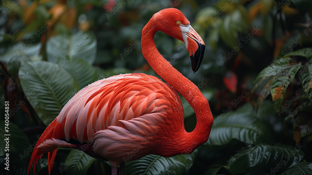 Obraz premium close up wildlife photography, authentic photo of a flamingo in natural habitat, taken with telephoto lenses, for relaxing animal wallpaper and more