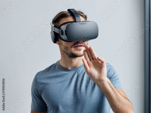 Virtual reality 3D augmented experiences immerse users wearing VR glasses.