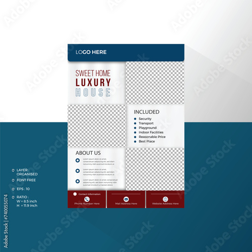 Free vector modern luxury home advertising business flyer templates with 3 images section.