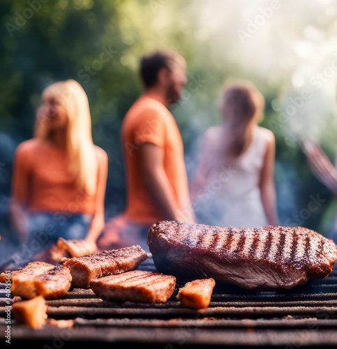 A meeting in nature with grilled meat.