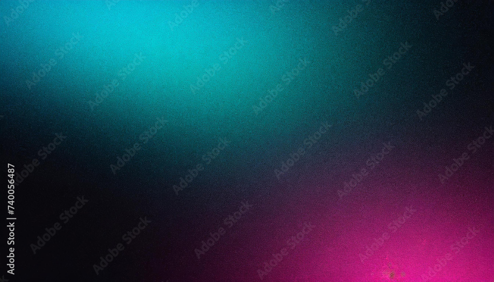 Obraz premium Dark grainy gradient background blue turquoise pink black glowing light noise texture banner backdrop poster copy space