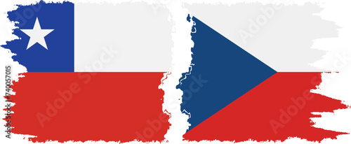 Czech and Chile grunge flags connection vector