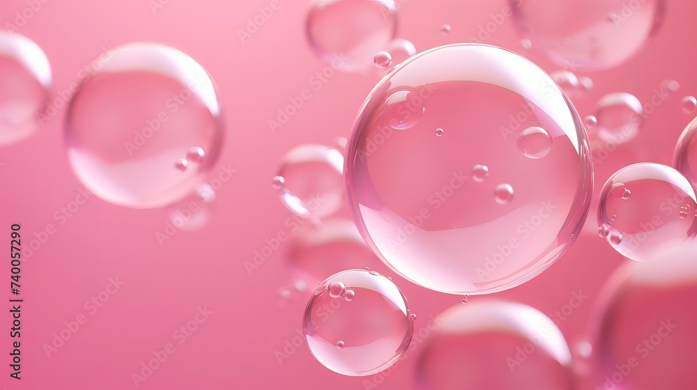 Beautiful pink soap bubbles float background