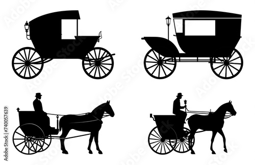 Amish buggy and Horse silhouette vector Set, Amish horse and carriage black Silhouettes