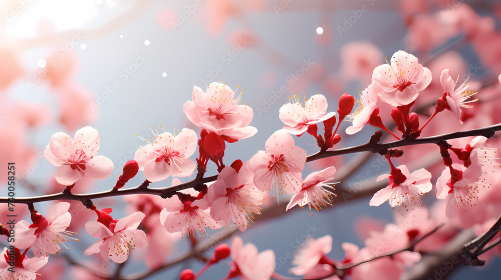 Cherry blossoms in full bloom create a soft and dreamy atmosphere