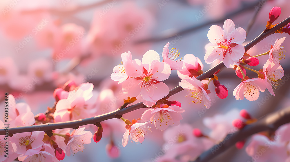 Cherry blossoms in full bloom create a soft and dreamy atmosphere Cherry blossoms in full bloom create a soft and dreamy atmosphere