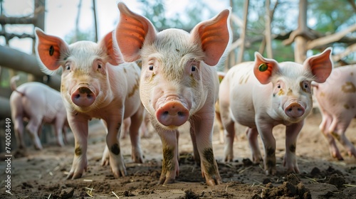 Ecological pigs and piglets at the domestic farm, Pigs at factory