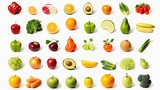 Collection of fresh fruits and vegetables isolated on white background