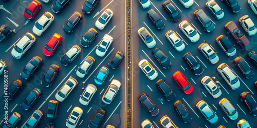 infinite car traffic jam concept, aerial view photo
