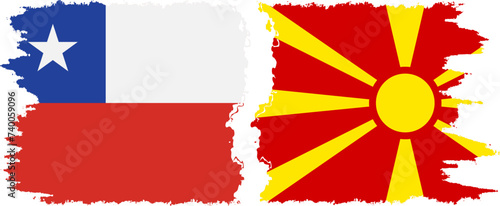 Northern Macedonia and Chile grunge flags connection vector