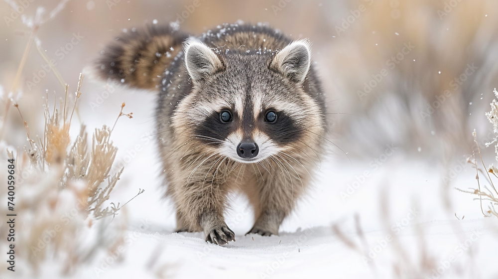 Obraz premium close up wildlife photography, authentic photo of a cute raccoon in natural habitat, taken with telephoto lenses, for relaxing animal wallpaper and more