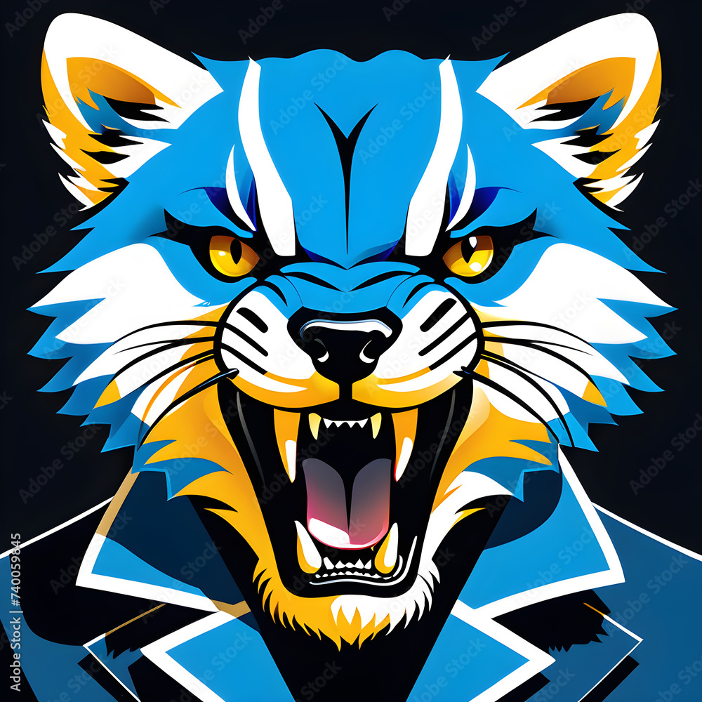 Obraz premium Chic Wardrobe and Cheerful Charisma: Exploring the Charming Sabretooth Cub's Fashion and Expressions.(Generative AI)