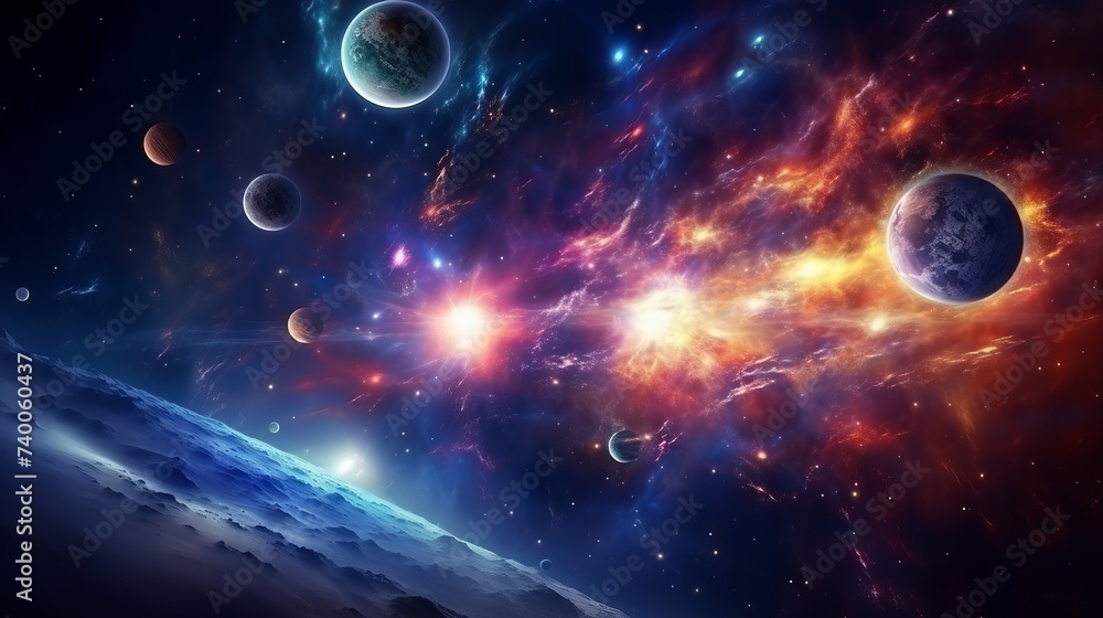 Deep space art. Nebulas, planets, galaxies and stars in beautiful composition. Awesome for wallpaper and print.