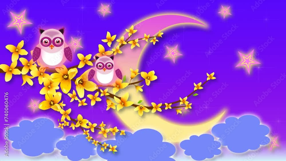 Looped animation, owls on sakura. Author's work, lullaby, background. Looped animation, owls on sakura. Author's work, lullaby, background.