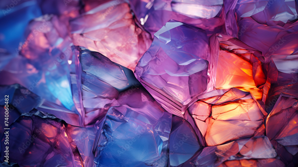 Abstract background with Opal effect texture. Close-up view group of purple rocks, highlighting their unique coloration