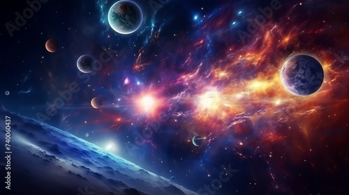 Deep space art. Nebulas, planets, galaxies and stars in beautiful composition. Awesome for wallpaper and print.