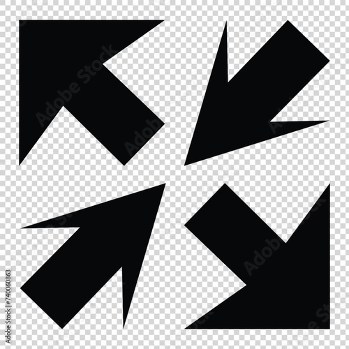 Four Arrows Point In Icon Zoom in Out 4 Points Gesture Inside Target Black White Outline Shape Vector Clipart Graphic Illustration Artwork Sign Symbol 19