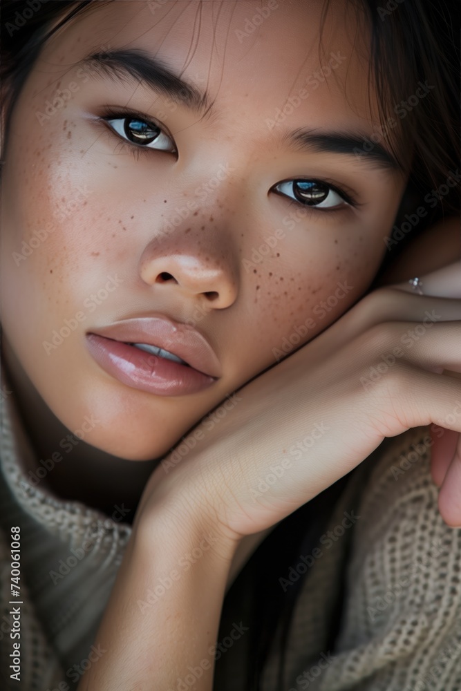 beautiful woman fun brown sweater posing casual beautiful woman fun brown sweater posing casual