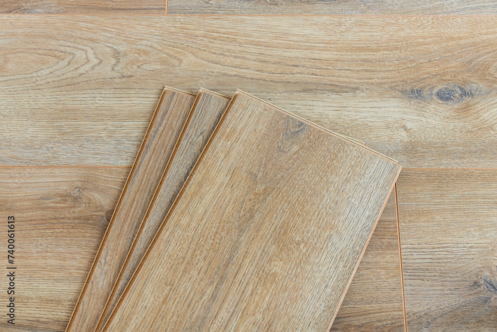 Wooden floor samples of laminate. Timber, laminate flooring.
