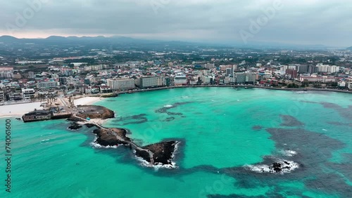 Drone View of Jeju island in South Korea, beach, winter