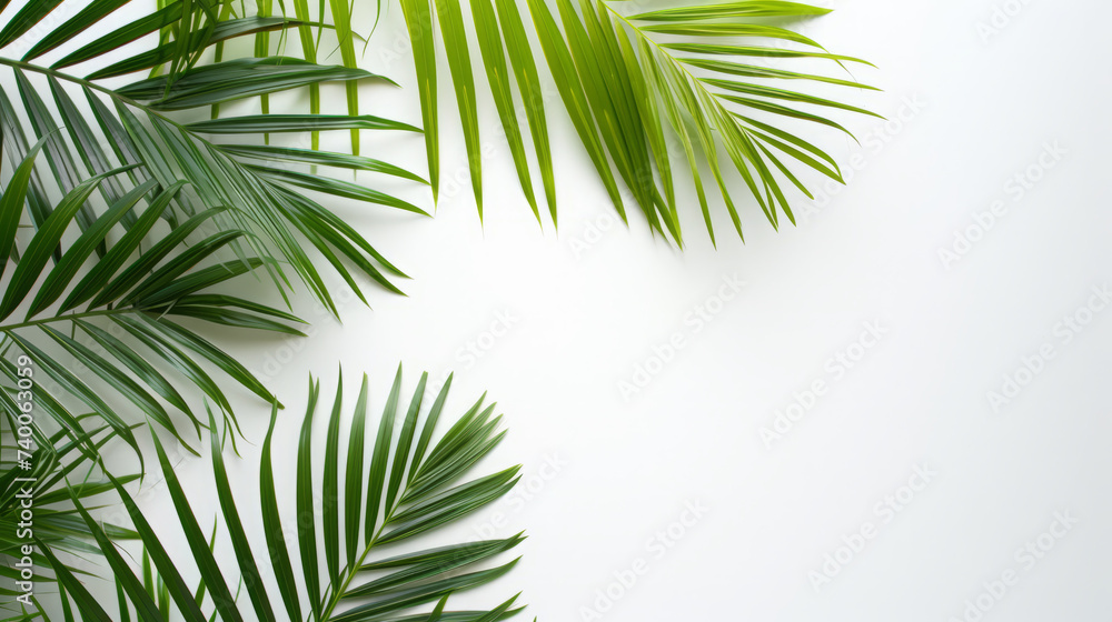 Obraz premium Palm branches on white background top view