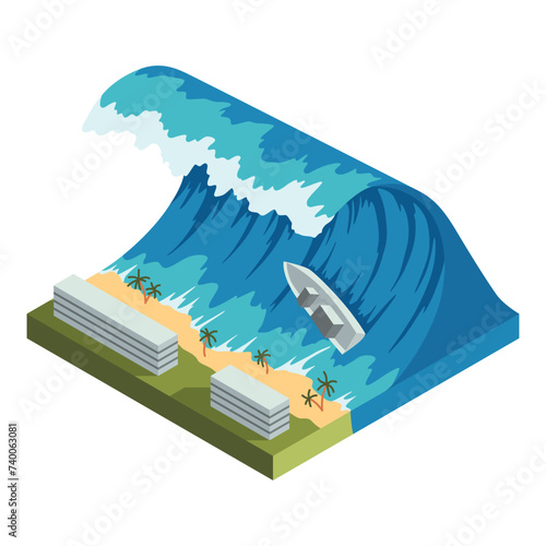 Tsunami wave. Natural disaster vector illustration