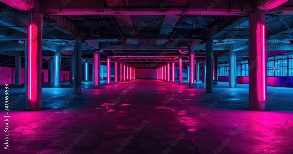 neon lights in the dark of an empty space