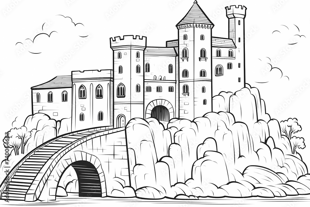 printable picture, coloring book with cozy buildings