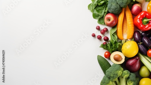 Healthy food background. Healthy vegan vegetarian food in paper bag vegetables and fruits on white, copy space, banner. Shopping food supermarket and clean vegan eating concept © Elchin Abilov