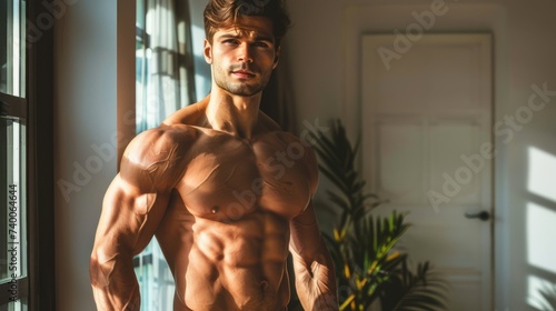 Portrait of a very buff man showing off his muscular physique