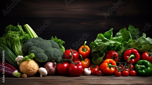 Healthy eating background  studio photography of different fruits and vegetables on old wooden table