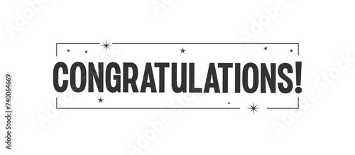congratulations message with stars inside a thin frame. Elegant typography congrats text.