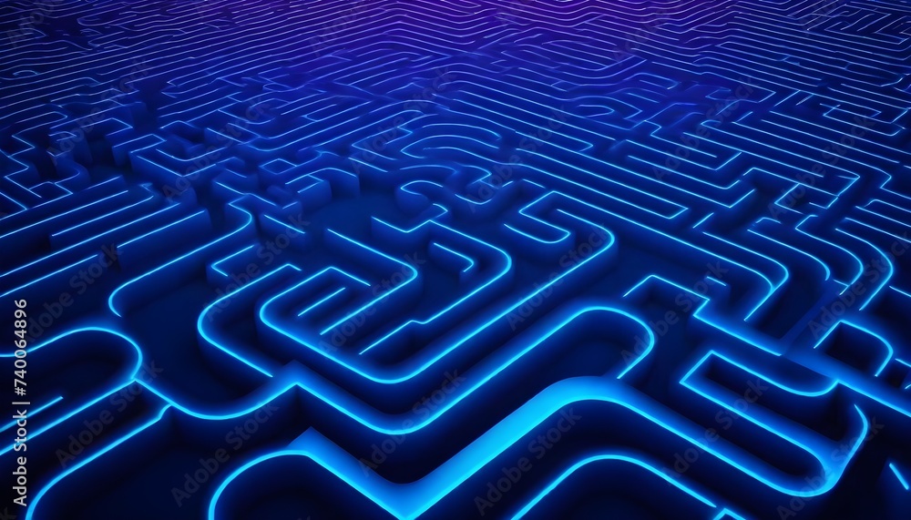 A neon blue maze with a glowing outline 