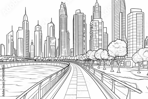 printable picture, coloring book with cozy buildings