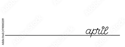 april word continuous line drawing, black line vector illustration, editable stroke bottom line, horizontal design element