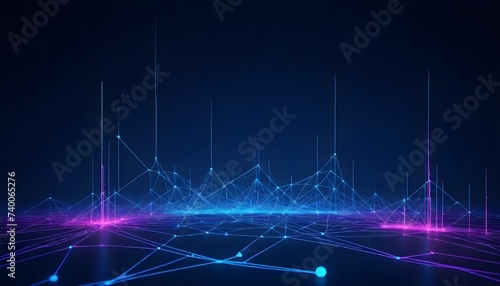 Abstract network of connected lines and dots on a dark blue background with a shallow depth of field