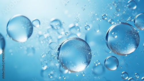 Macro Oxygen bubbles in water on a blue background  concept such as ecology and other your successful projects
