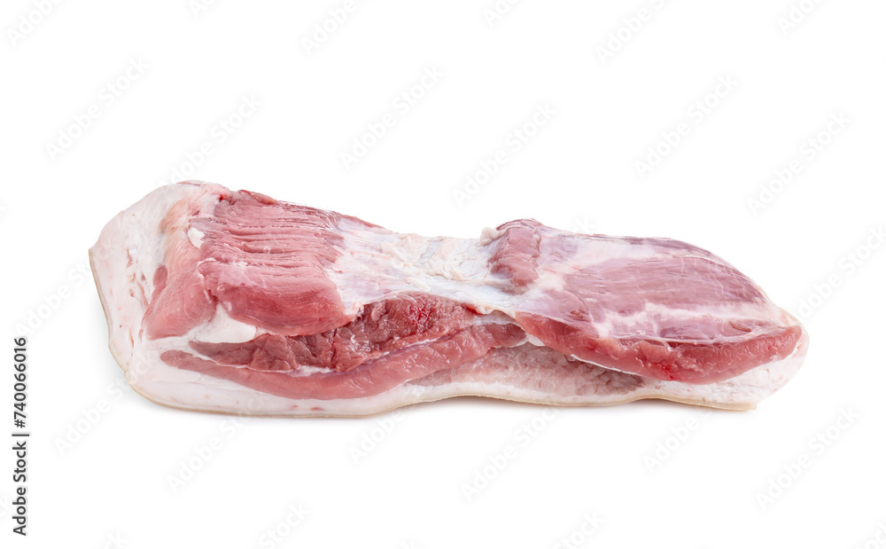 One piece of raw pork belly isolated on white One piece of raw pork belly isolated on white