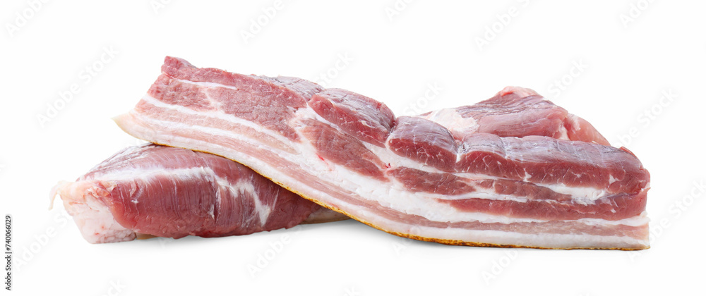 Pieces of raw pork belly isolated on white Pieces of raw pork belly isolated on white