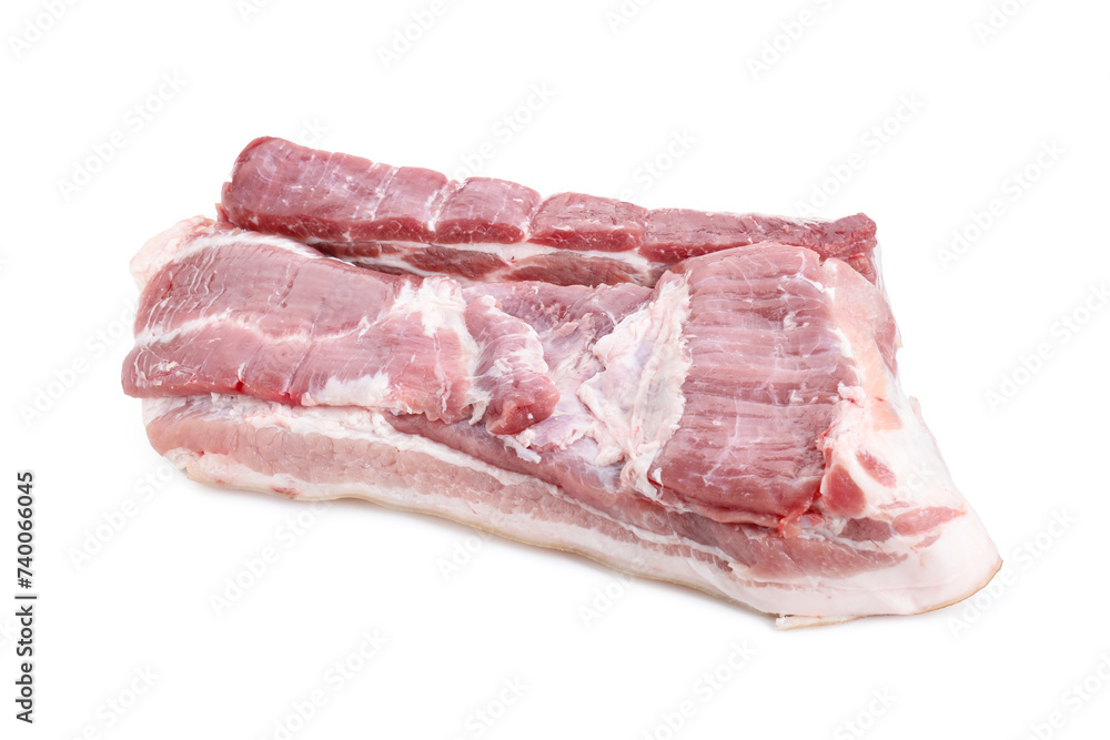 Pieces of raw pork belly isolated on white